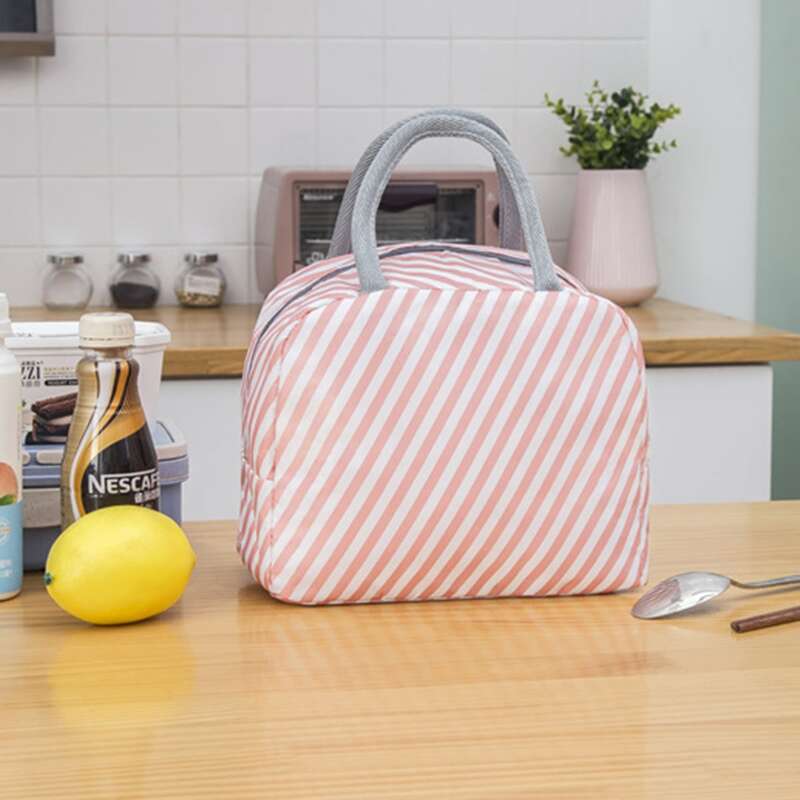 

Striped Pattern Lunch Bag, Pink