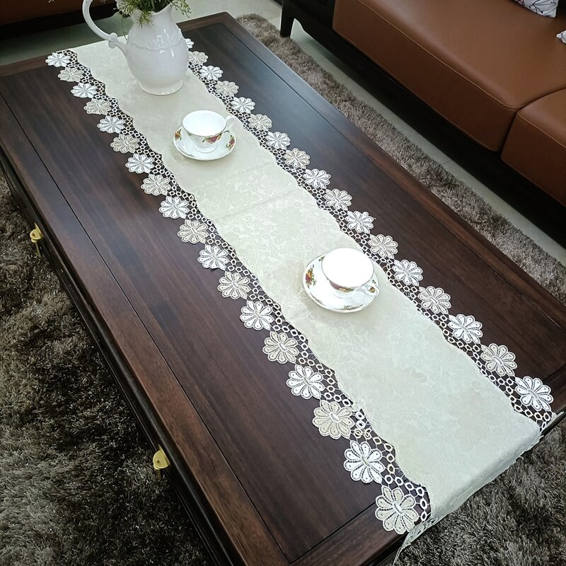 

Flower Jacquard Embroidery Table Runner, Multicolor