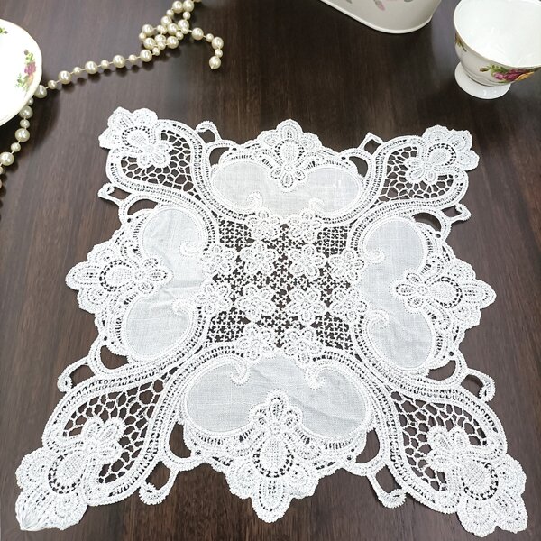 

1pc Flower Embroidery Lace Placemat, White