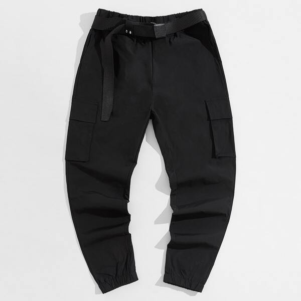 

Men Buckle Belted Pants, Black