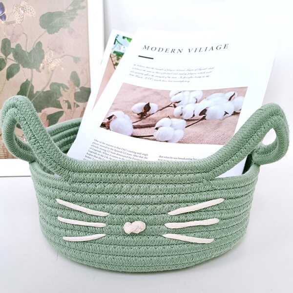 

1pc Cat Design Storage Basket, Green