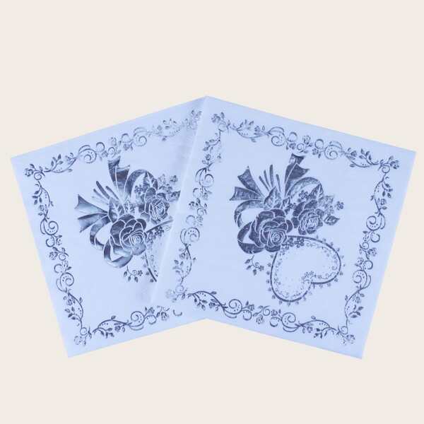 

20pcs Flower Print Disposable Napkin, Silver