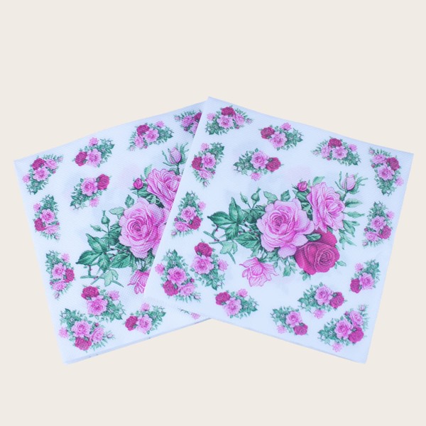 

20pcs Flower Print Disposable Napkin, Pink