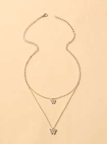 Bướm Charm Layered Vòng cổ - Hoa hồng vàng - Xem 2