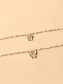 Bướm Charm Layered Vòng cổ - Hoa hồng vàng - Xem 4