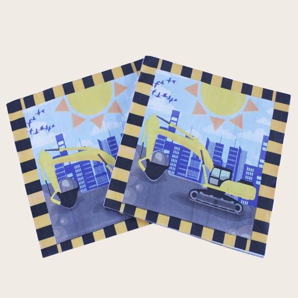 

20pcs Excavator Print Disposable Napkin, Multicolor