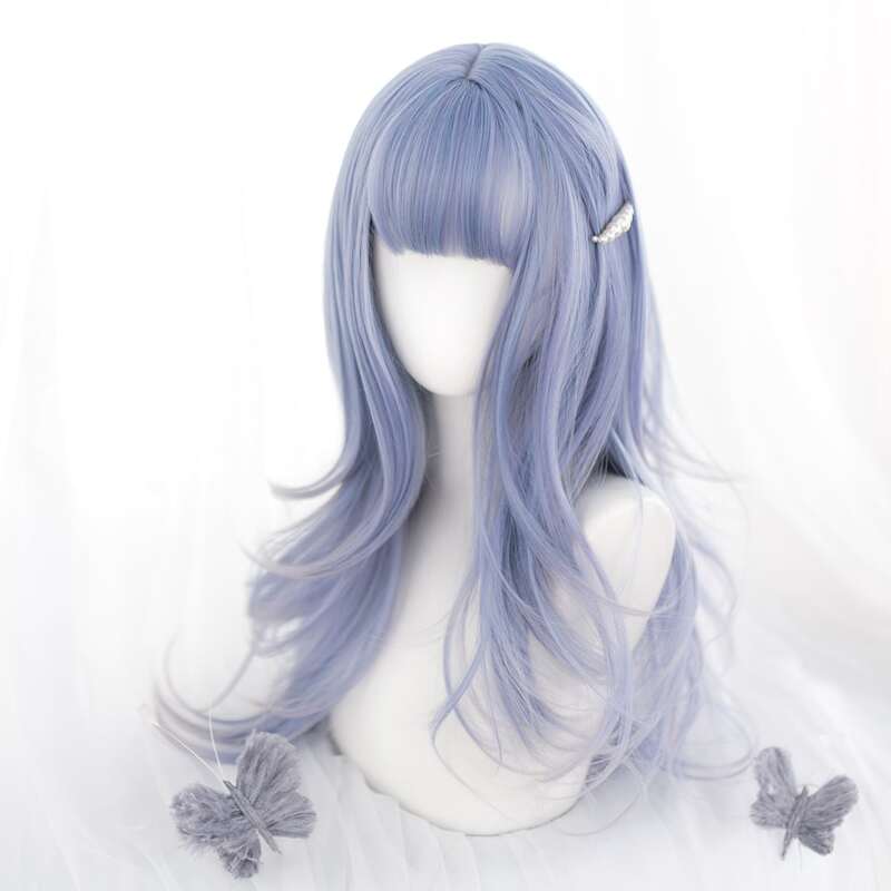 

Long Curly Wig With Bangs, Baby blue
