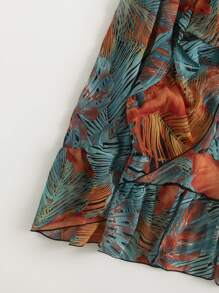 Tropical Print Ruffle Trim Belted Kimono - Multicolor - View 4
