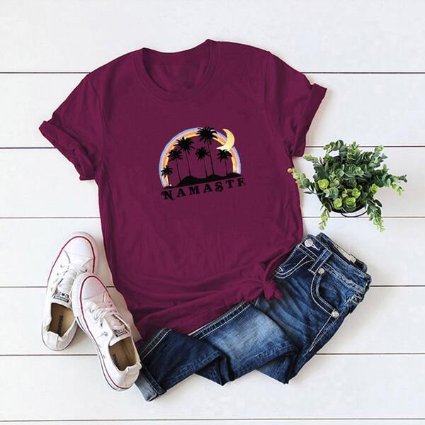 

Plus Tropical And Letter Graphic Tee, Purple