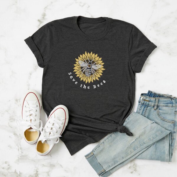 

Plus Bee And Slogan Graphic Tee, Dark grey