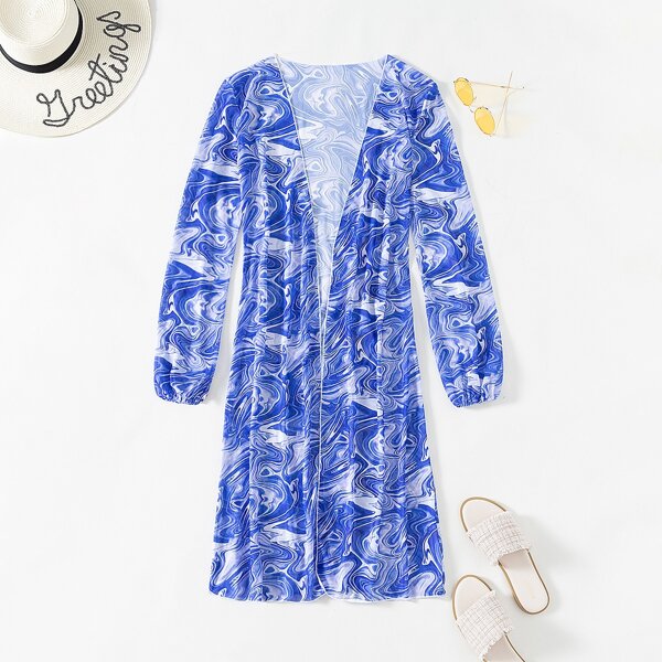 

Abstract Fluid Pattern Kimono, Blue and white