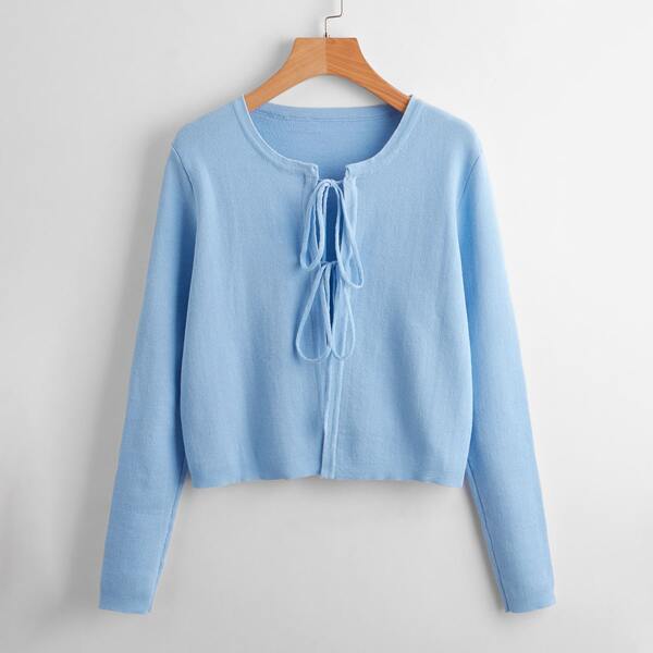 

Solid Tie Front Cardigan, Baby blue
