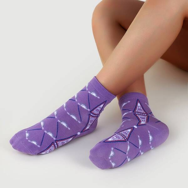 

4pairs Geometric Pattern Socks, Multicolor