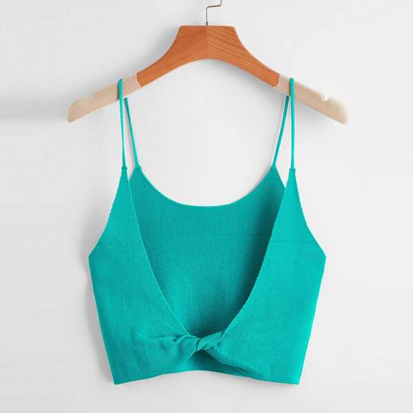 

Twist Back Solid Crop Knit Top, Cadet blue