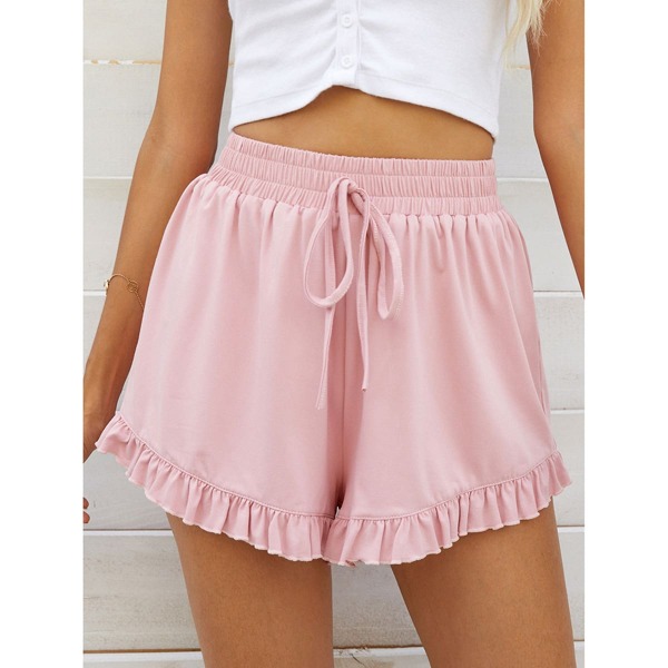 

Ruffle Hem Knot Front Waist Shorts, Pink