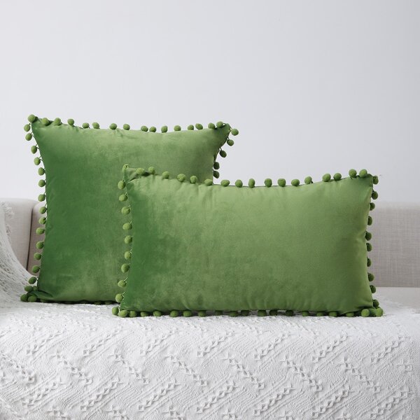 

1pc Plain Pom Pom Cushion Cover Without Filler, Green