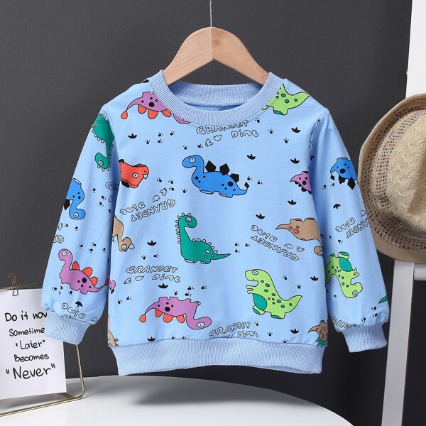 

Toddler Boys Cartoon Dinosaur And Letter Graphic Crew Neck Sweatshirt, Blue
