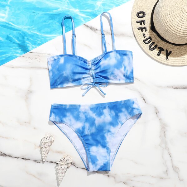 

Girls Tie Dye Drawstring Front Bikini Swimsuit, Multicolor