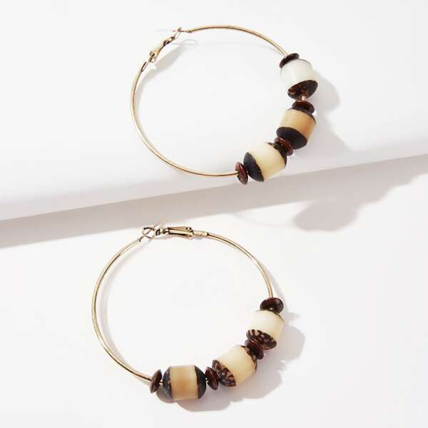

Geometric Decor Hoop Earrings, Brown