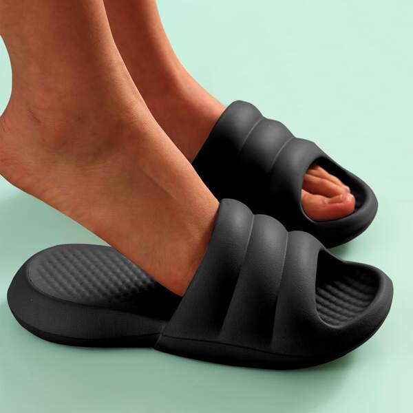 

Minimalist Strip Embossed Slides, Black