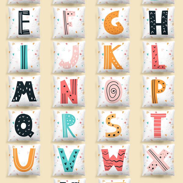 

1pc English Alphabet Kids Cushion Cover Without Filler, Multicolor