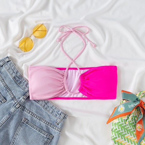 

Color Block Versatile Self-Tie Bikini Top, Multicolor