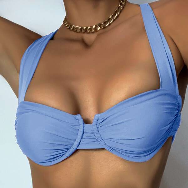

Ruched Underwire Bikini Top, Dusty blue