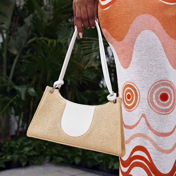 

PU Panel Shoulder Bag, Beige
