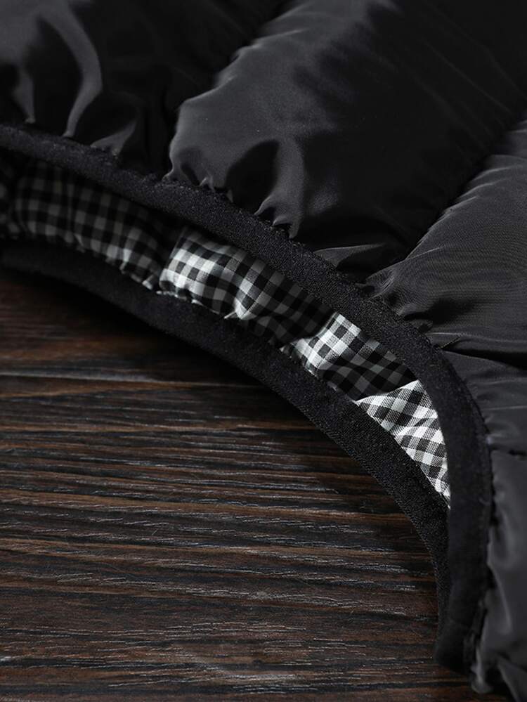 Men Gingham Lined Zip Up Vest Jacket Plain Husband Going Out Casual Quilted Jacket, For Fall Winter
