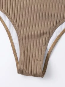 SHEIN Swim 夏季沙灘兩色中空單肩連體游泳衣 - 彩色 - 查看 4