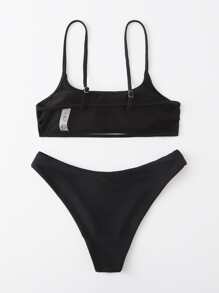 Conjunto de bikini con espalda recortada para vacaciones de verano en la playa - Negro - Ver 2