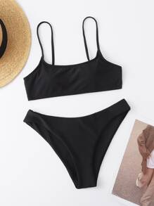 Conjunto de bikini con espalda recortada para vacaciones de verano en la playa - Negro - Ver 7