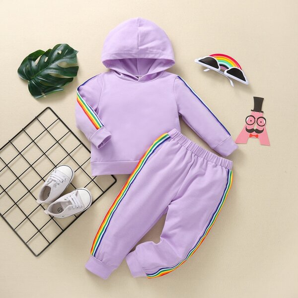 

Baby Contrast Stripe Tape Hoodie & Sweatpants, Purple