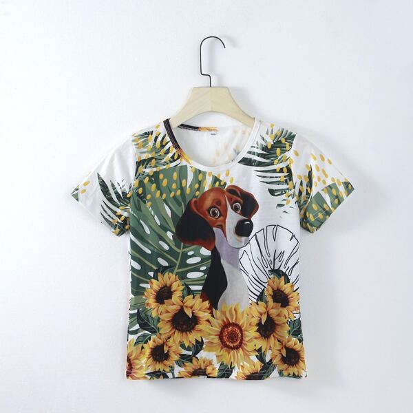 

Boys Dog And Sunflower Print Tee, Multicolor