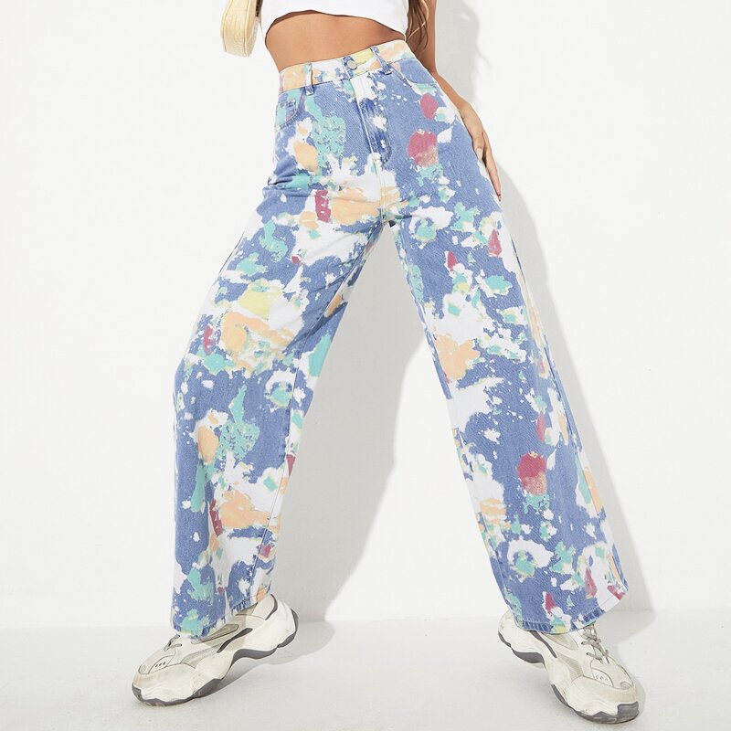 

Tie Dye High Waist Wide Leg Jeans, Multicolor