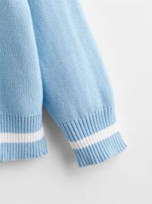 Girls Skull Pattern Drop Shoulder Cricket Sweater - Baby Blue - View 4