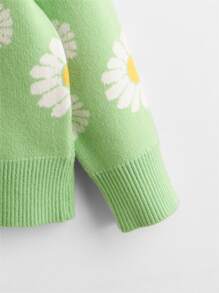 女孩雛菊圖案前排扣開襟衫 - 青檸色 - 查看 3