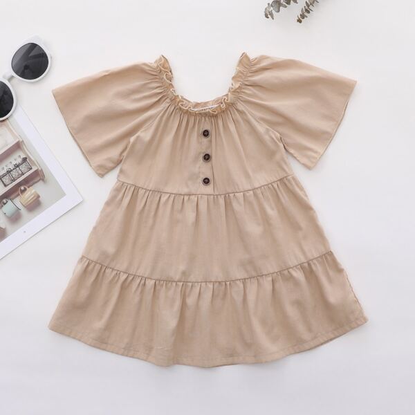 

Baby Girl Solid Ruffle Hem Babydoll Dress, Apricot