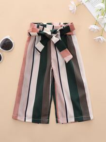 Bebé niña Pantalones de pierna ancha de rayas con cinturón - Multicolor - Ver 1