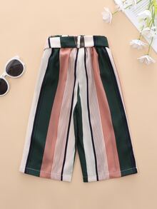 Bebé niña Pantalones de pierna ancha de rayas con cinturón - Multicolor - Ver 2