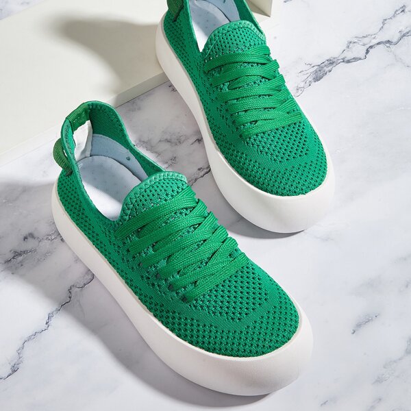 

Minimalist Lace Up Decor Knit Sneakers, Green