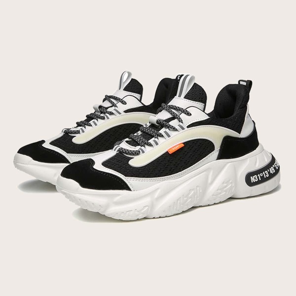 

Men Two Tone Lace-up Front Chunky Sneakers, Black and white