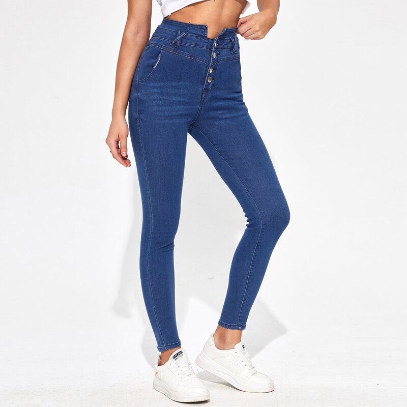 

Button Front Skinny Jeans, Dark wash