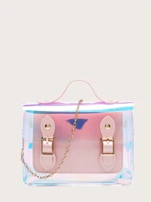 Girls Holographic Chain Satchel Bag - Pink - View 1