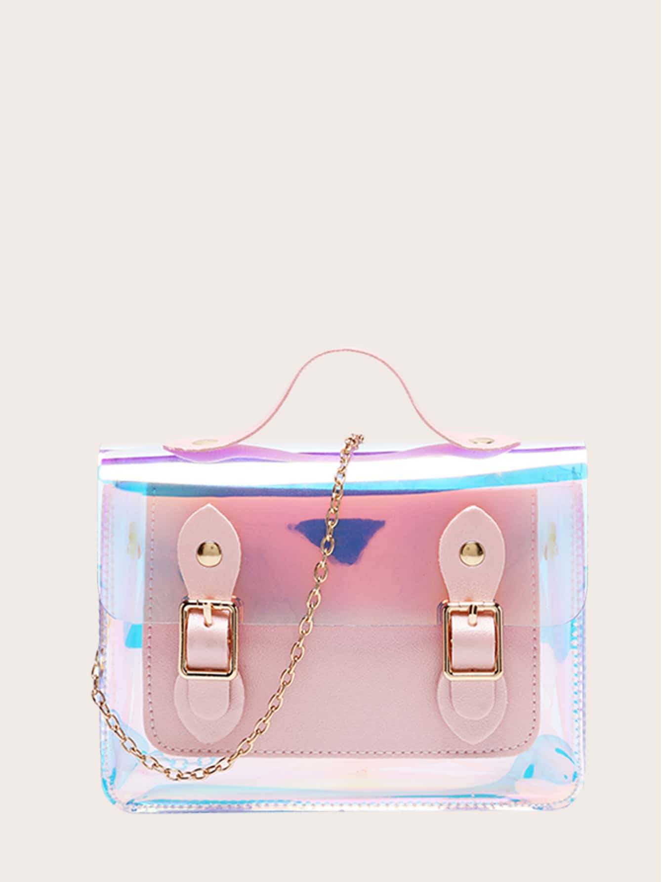 Girls Holographic Chain Satchel Bag - Pink - View 1