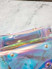 Girls Holographic Chain Satchel Bag - Pink - View 4