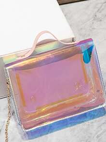 Girls Holographic Chain Satchel Bag - Pink - View 5