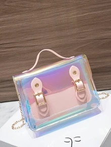 Girls Holographic Chain Satchel Bag - Pink - View 6