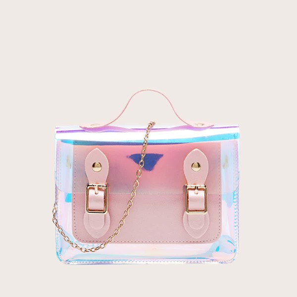 

Girls Holographic Chain Satchel Bag, Pink