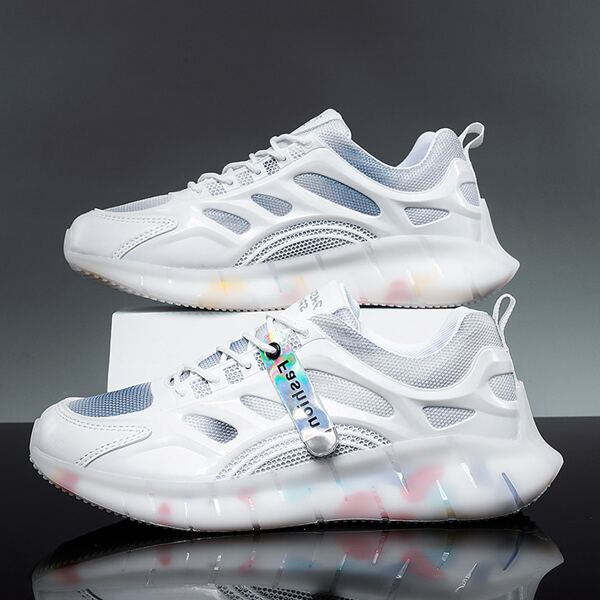

Men Letter Tape Decor Lace-up Front Chunky Sneakers, White